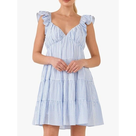 English Factory Blue Gingham Mini Dress - Picture 1 of 9